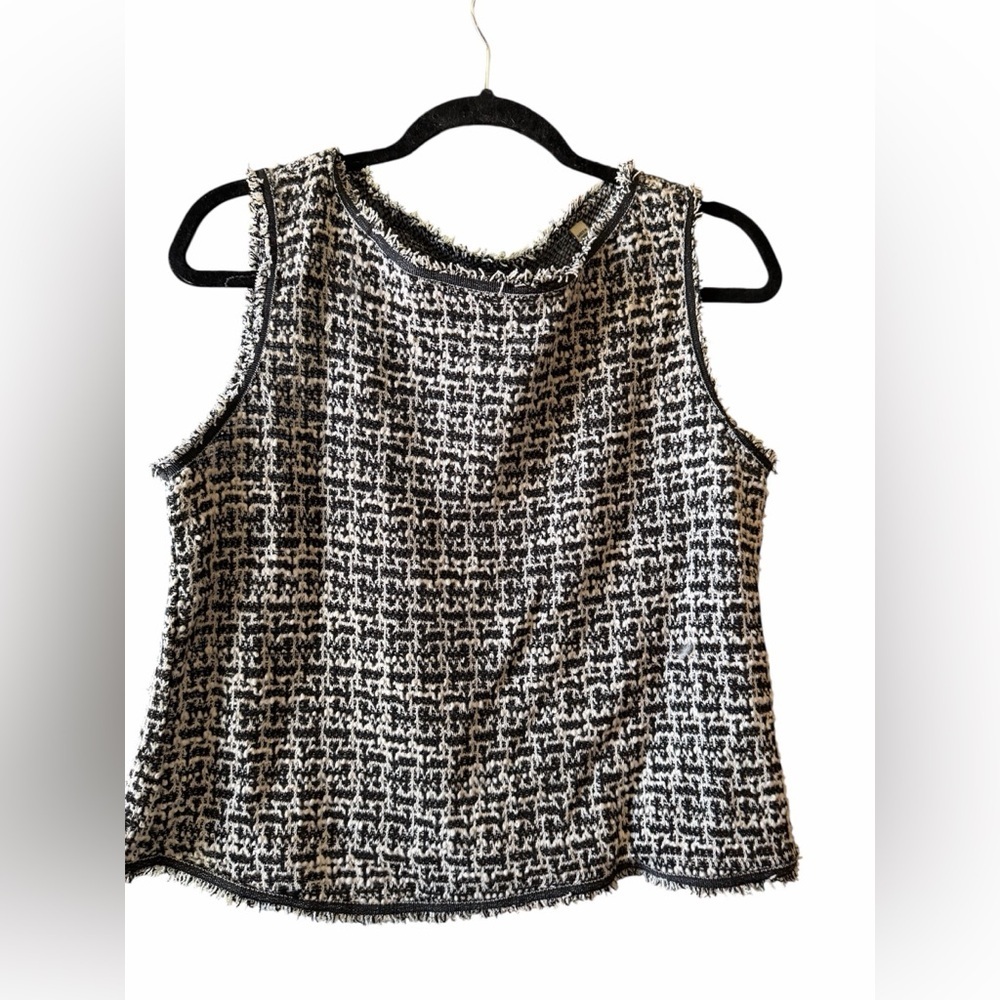 Max Studio Black & White Tweed Camisole with Frayed Trim - Picture 2 of 9